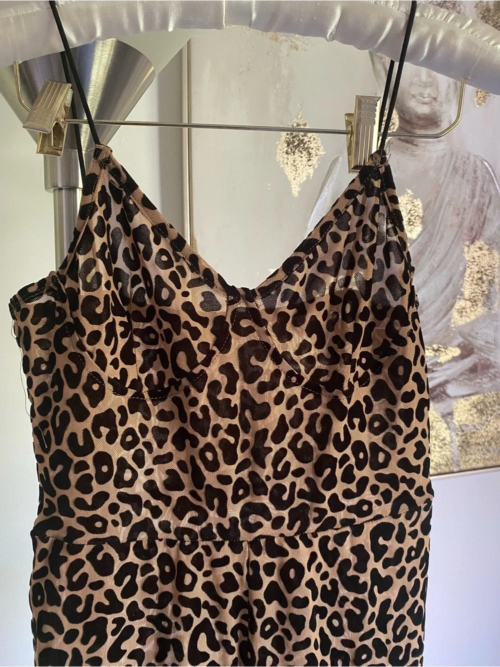 BROWN SHEER LEOPARD VELVET JUMPSUIT